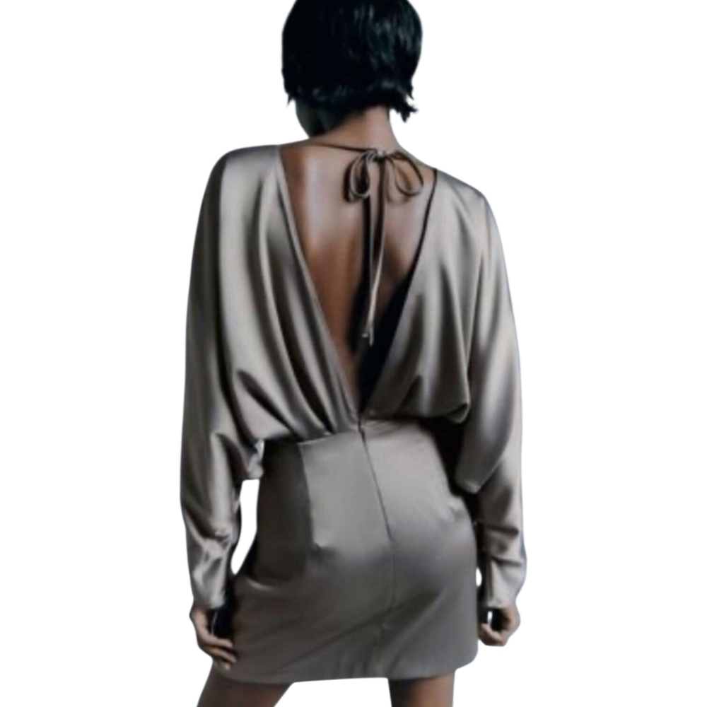 NWT Zara Gray Dolman Sleeve Open Back Mini‎ Dress Size Small